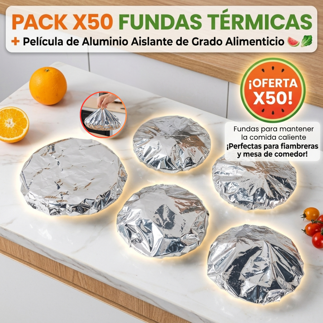 PACK X50 FUNDAS TÉRMICAS + Película de Aluminio Aislante de Grado Alimenticio🍉🥬