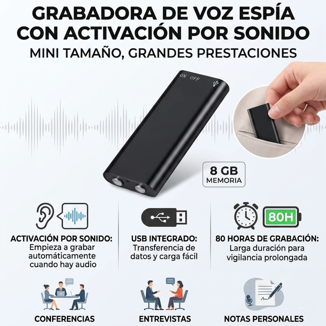 MINI GRABADORA DIGITAL PRO + 16GB de Memoria y Activación por Sonido⚡😎