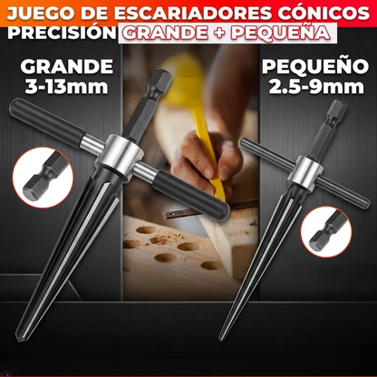SET DE ESCARIADORES CÓNICOS PRO + Mango en T de Alta Precisión (2 Piezas)🧰