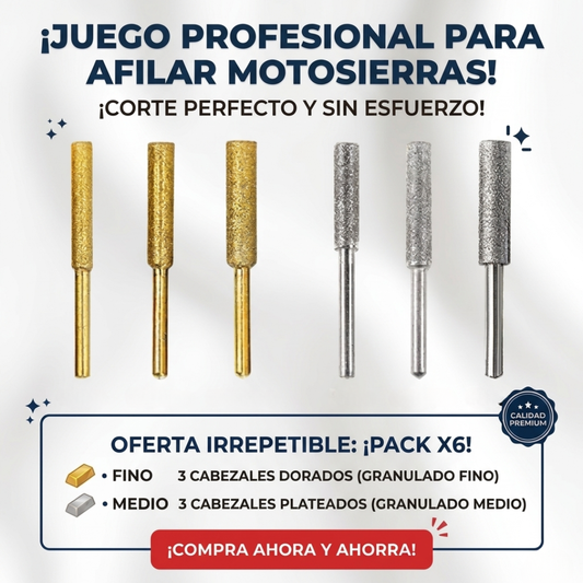SET PROFESIONAL DE AFILADO X6: Cabezales de Diamante y Titanio para Motosierras🪚🧰
