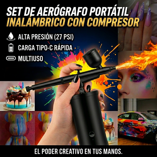 Aerógrafo Profesional Inalámbrico Black Edition: Compresor de Alta Presión🌈🫧