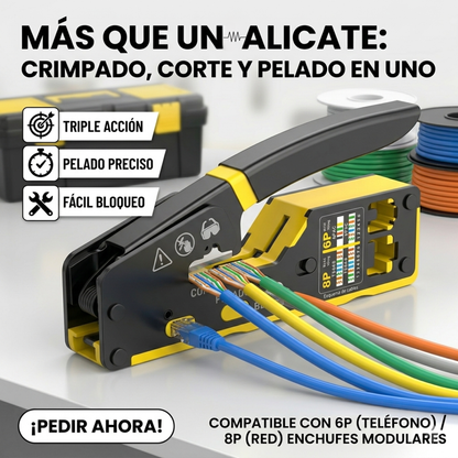 Crimpadora Profesional 3-en-1 + Cortadora y Pelacables para Redes (6P/8P)🧰🛠️