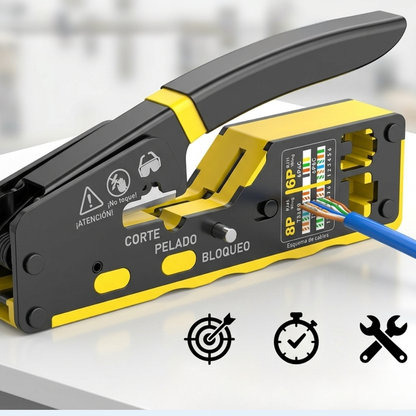 Crimpadora Profesional 3-en-1 + Cortadora y Pelacables para Redes (6P/8P)🧰🛠️