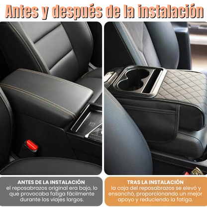 APOYABRAZOS PREMIUM 4-EN-1: Elevador, almacenamiento y portavasos🚗