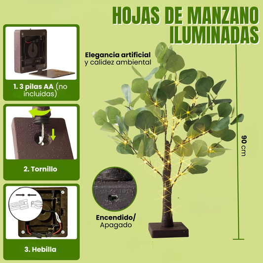 HOJAS DE MANZANO ILUMINADAS: Elegancia artificial y calidez ambiental🌿🍃