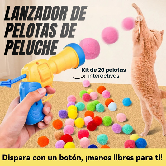 LANZADOR DE PELOTAS DE PELUCHE: Kit de 20 pelotas interactivas🏐😽