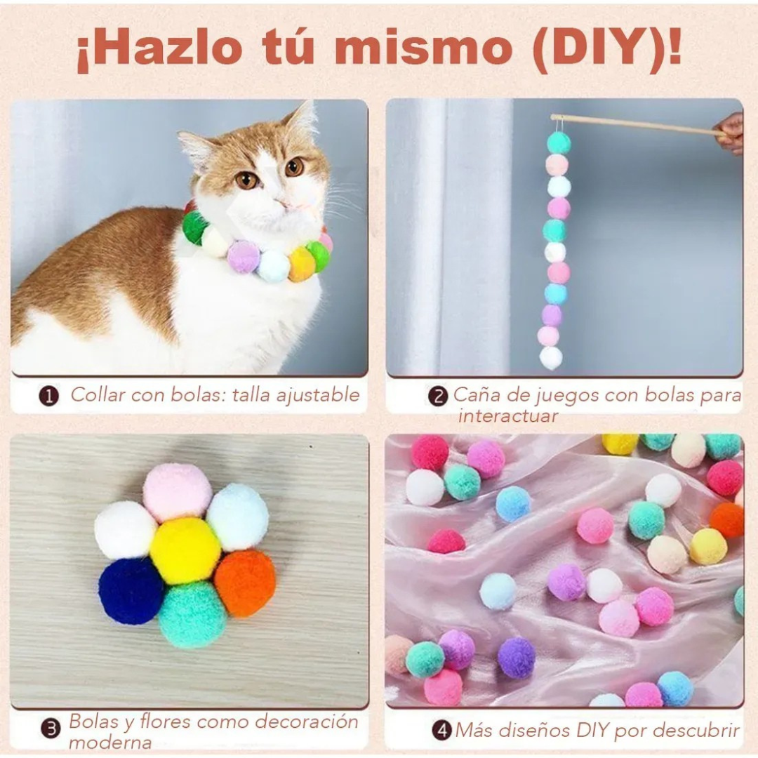 LANZADOR DE PELOTAS DE PELUCHE: Kit de 20 pelotas interactivas🏐😽