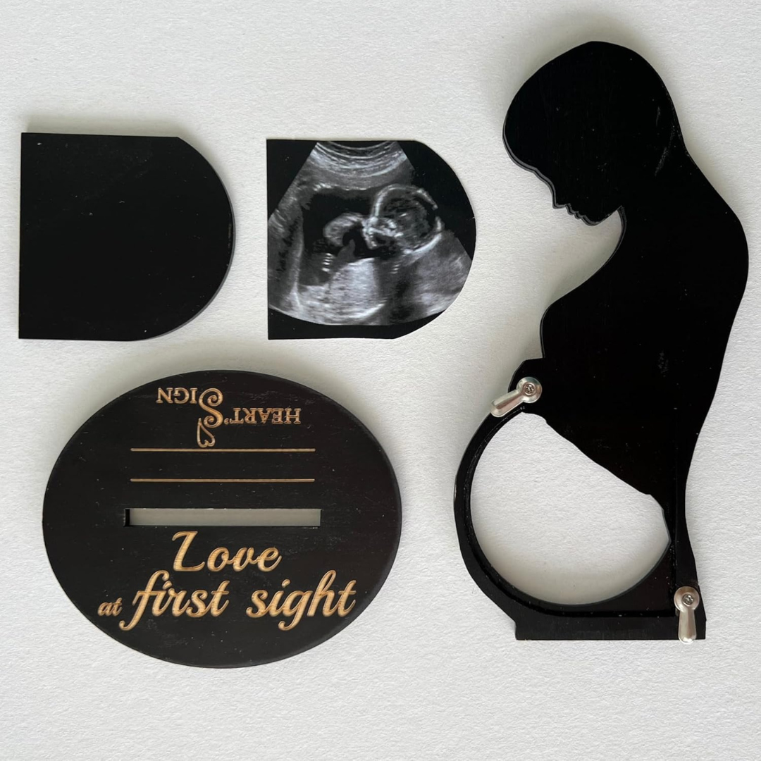 MARCO CONMEMORATIVO PARA ECOGRAFÍA: Diseño de silueta materna y elegancia plateada🤰🏻👣