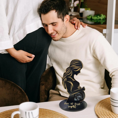 MARCO CONMEMORATIVO PARA ECOGRAFÍA: Diseño de silueta materna y elegancia plateada🤰🏻👣