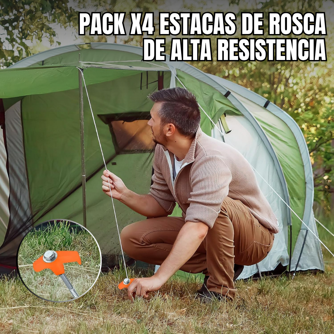 SET DE 4 ESTACAS DE ALTA RESISTENCIA: Sistema de Anclaje a Rosca🎪🪚