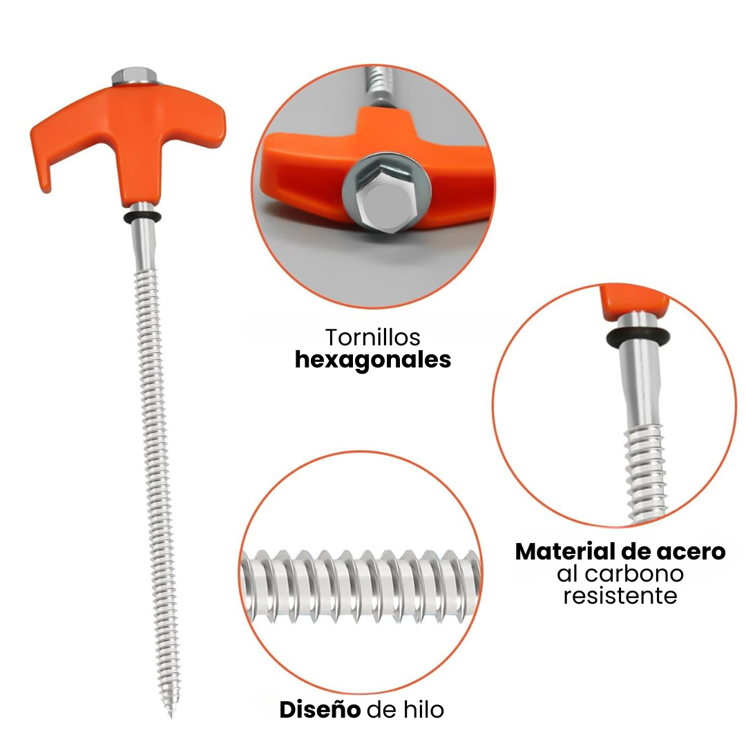 SET DE 4 ESTACAS DE ALTA RESISTENCIA: Sistema de Anclaje a Rosca🎪🪚