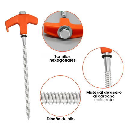 SET DE 4 ESTACAS DE ALTA RESISTENCIA: Sistema de Anclaje a Rosca🎪🪚