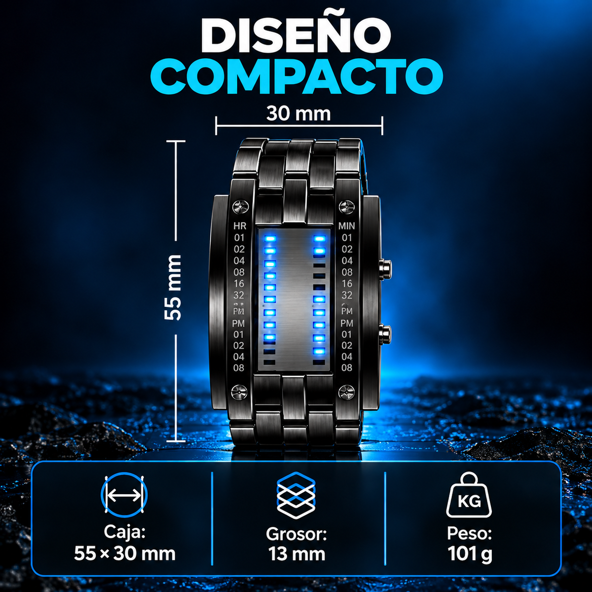 CyberMatrix™ Reloj Digital LED Binario de Acero Inoxidable⌚⚡