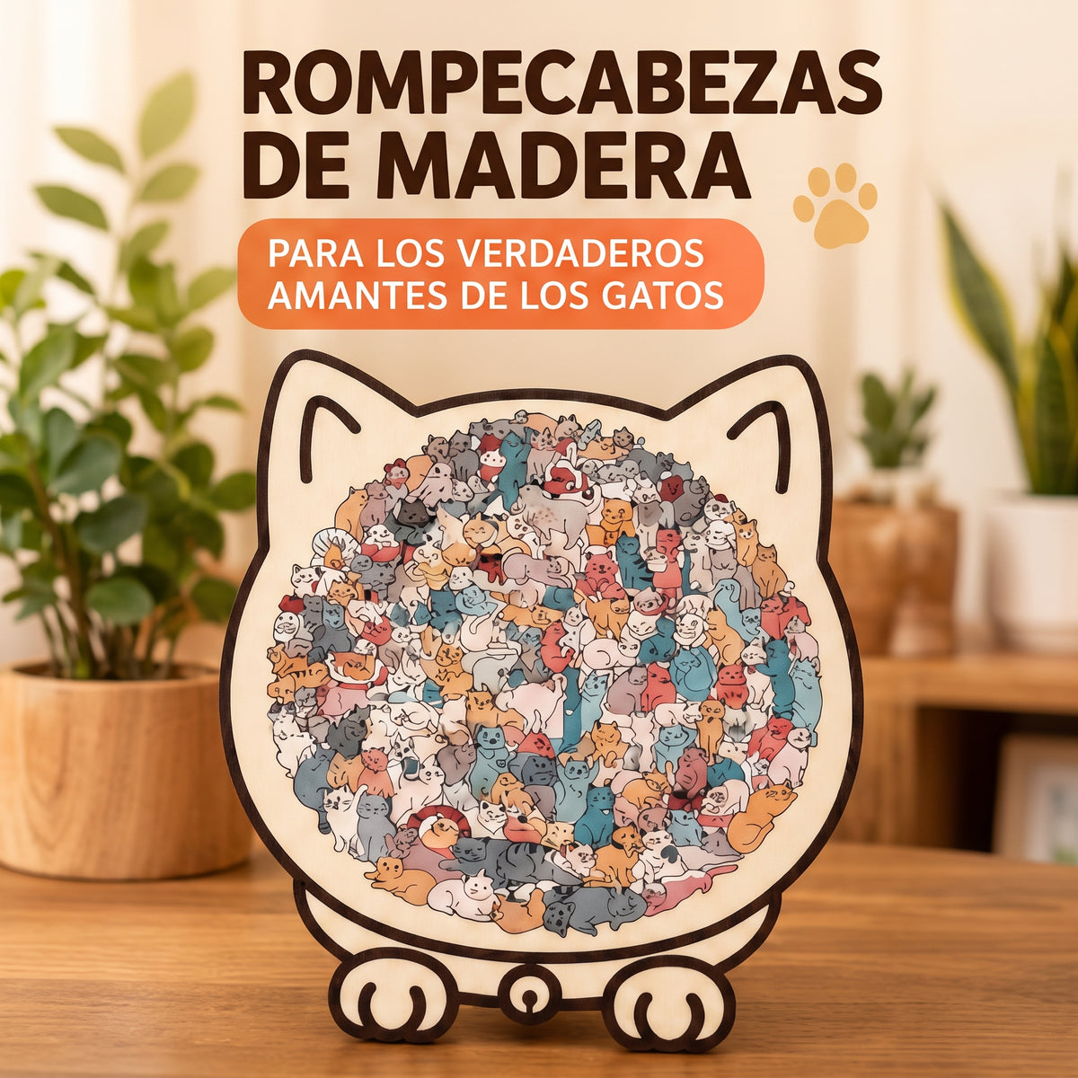 Rompecabezas de Madera de 92 Piezas en Forma de Gato (Colores Morandi) 🐱🎨