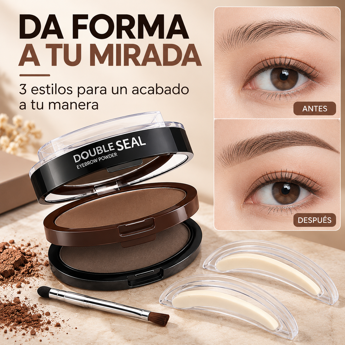 Kit Sello para Cejas con 3 Pares de Plantillas y Pincel Delineador 💖🪄
