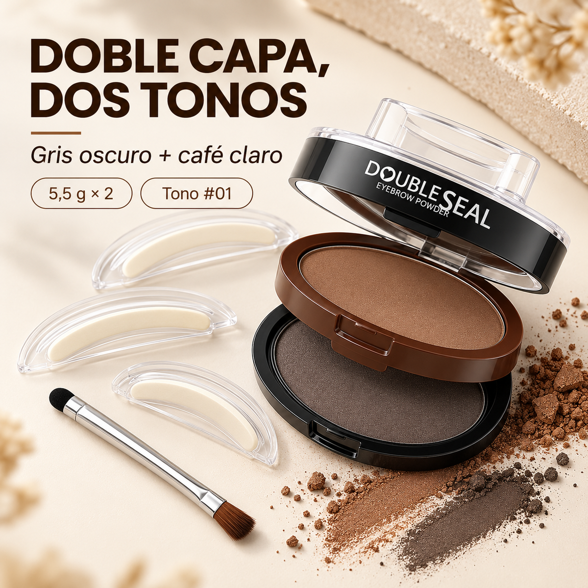 Kit Sello para Cejas con 3 Pares de Plantillas y Pincel Delineador 💖🪄