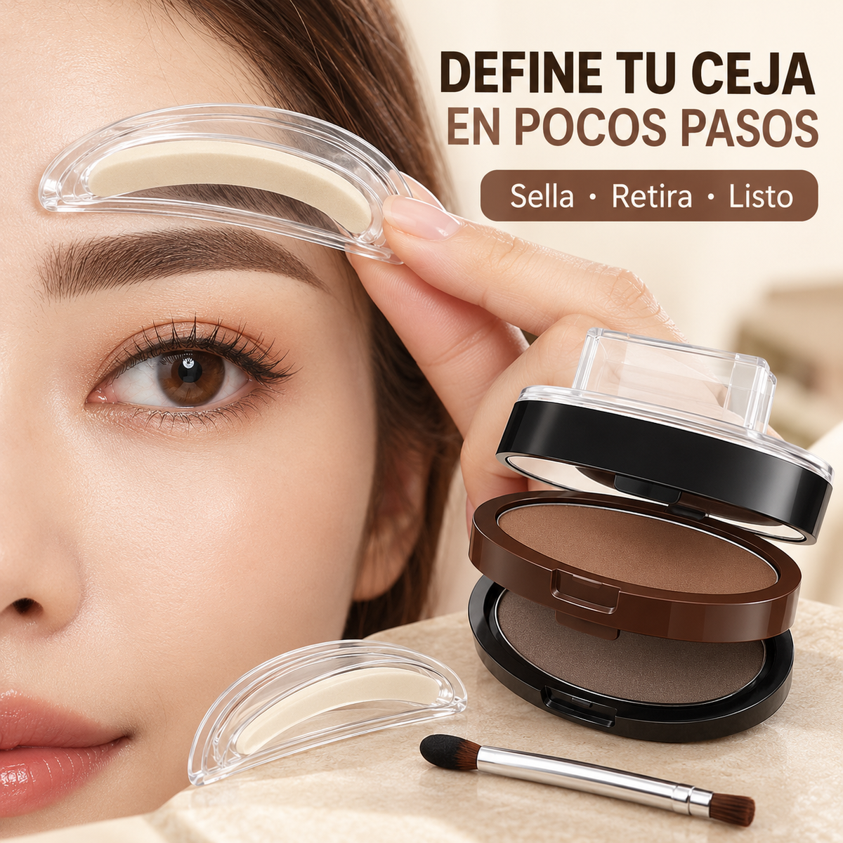 Kit Sello para Cejas con 3 Pares de Plantillas y Pincel Delineador 💖🪄