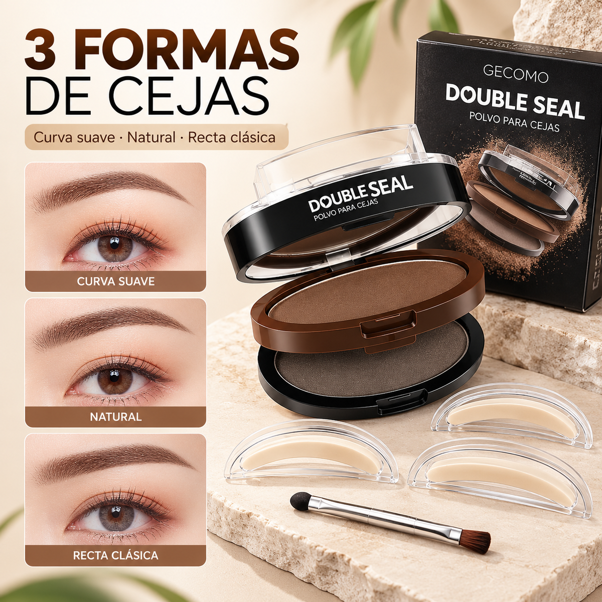 Kit Sello para Cejas con 3 Pares de Plantillas y Pincel Delineador 💖🪄