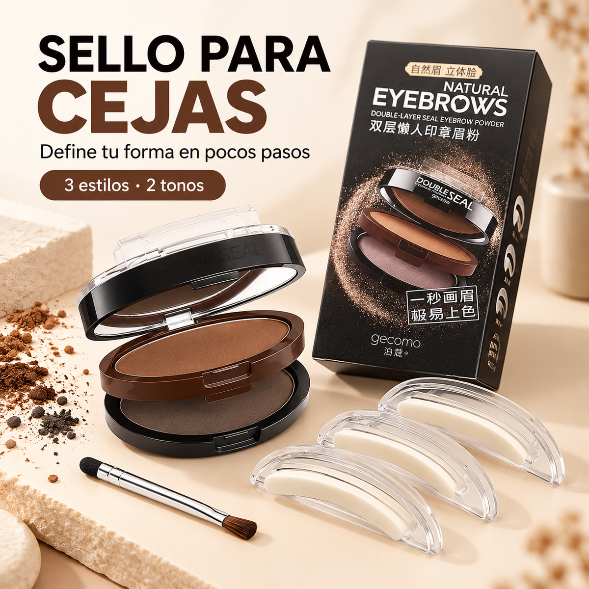 Kit Sello para Cejas con 3 Pares de Plantillas y Pincel Delineador 💖🪄