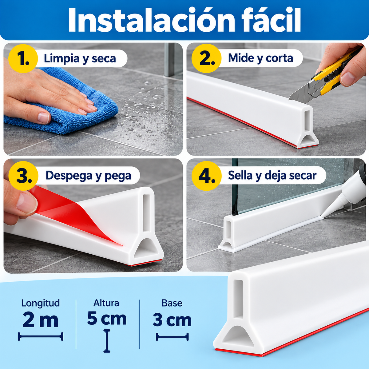 🚿Tira de Barrera de Silicona para Baño y Cocina💧