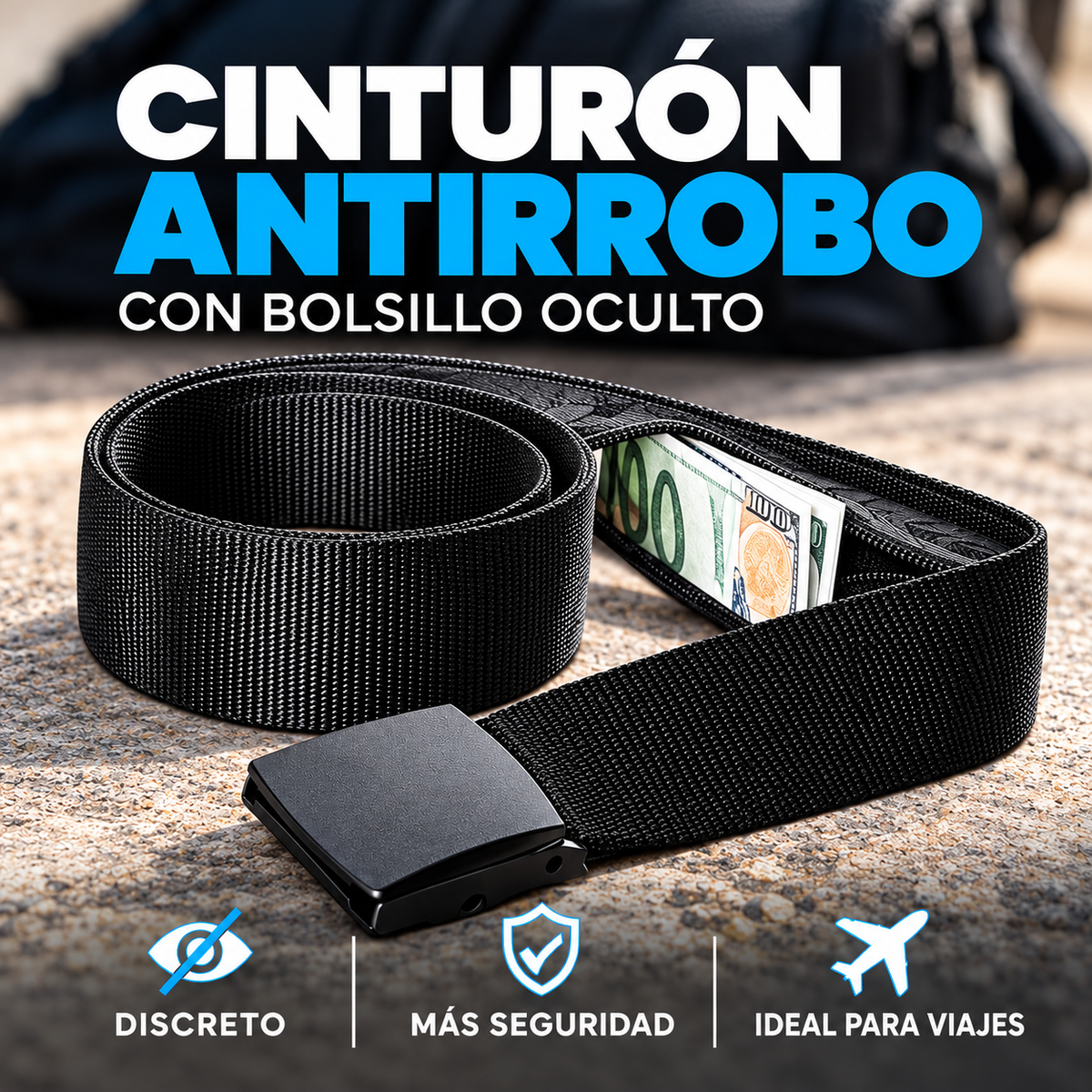 Cinturón Antirrobo con Bolsillo Secreto 🛡️✈️💵