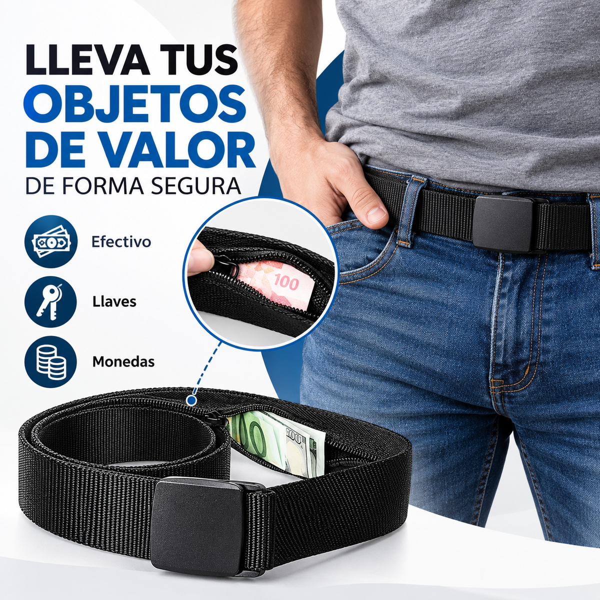 Cinturón Antirrobo con Bolsillo Secreto 🛡️✈️💵