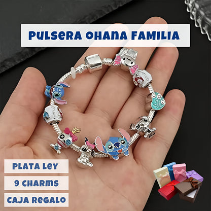 PULSERA OHANA "FAMILIA" PLATA LEY + 9 CHARMS