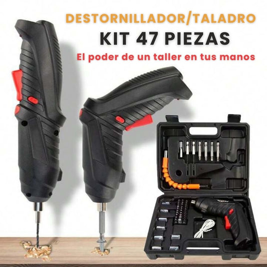 SET DESTORNILLADOR/TALADRO RECARGABLE 47 PIEZAS