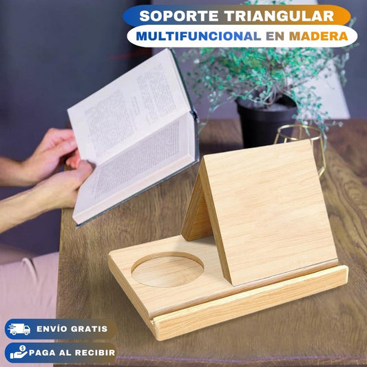 SOPORTE TRIANGULAR EN MADERA PARA LIBROS📖