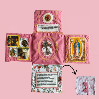 Devocionario de Bolsillo Jesús y La Virgen con Cruz de plata (hecho a mano)