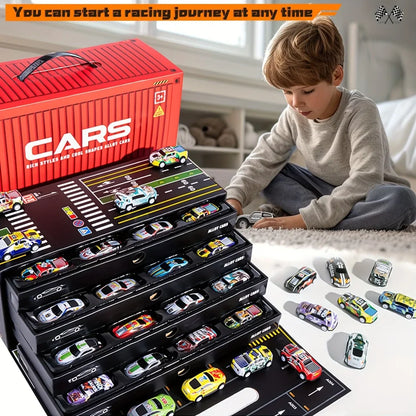 Speed Wheels™ Set de 48 carros de carreras con pista y caja de almacenamiento