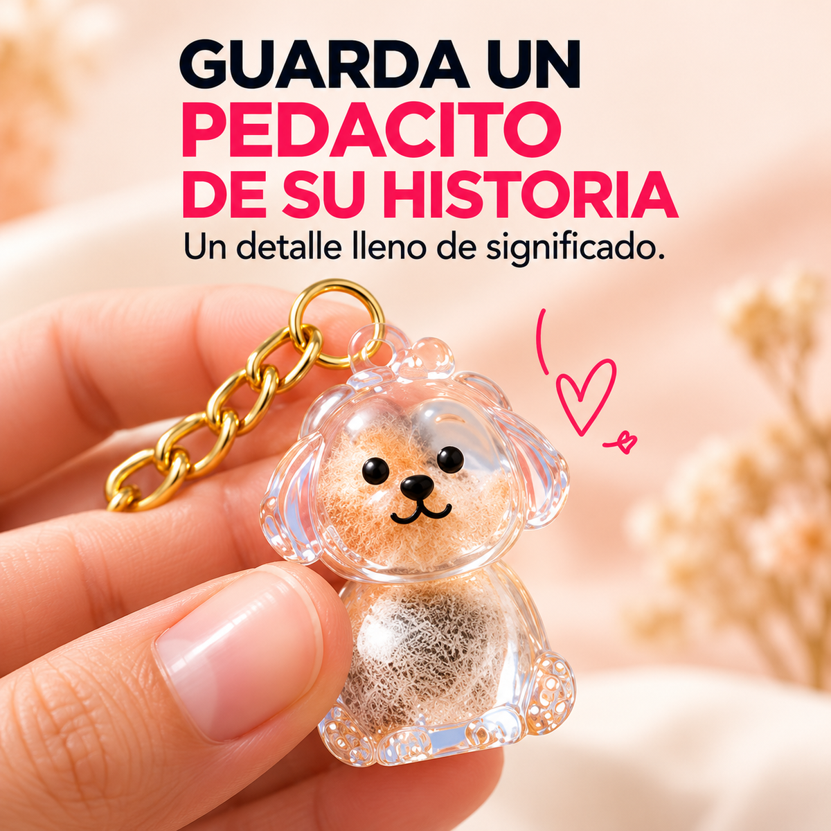 Llavero Conmemorativo Rellenable con Pelo de Mascota 🐾💛