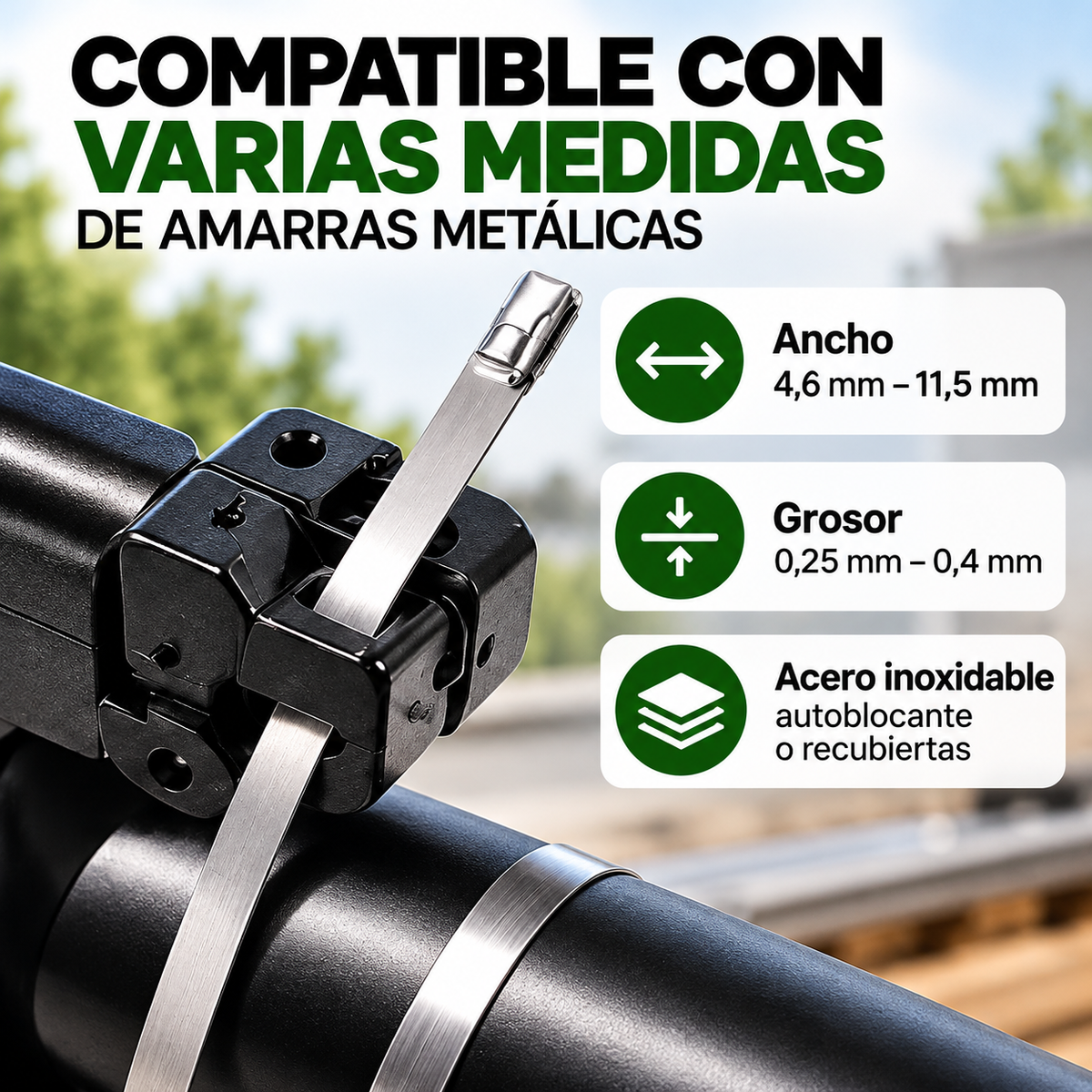 Kit Pinza Tensora y Cortadora para Amarras Metálicas + 100 Amarras de Acero Inoxidable ⚙️🔩