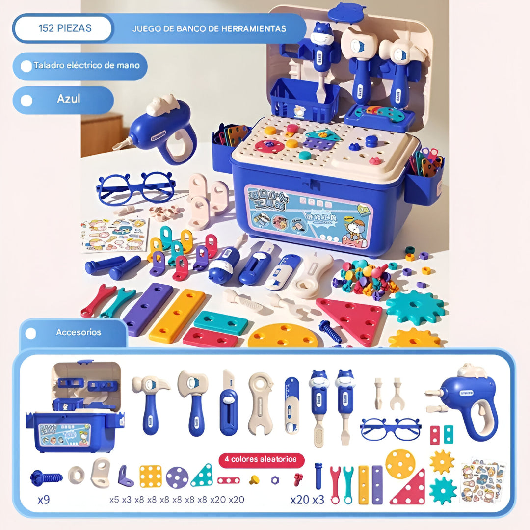 Mini Ingenieros Hippo® Set de 152 piezas con taladro funcional