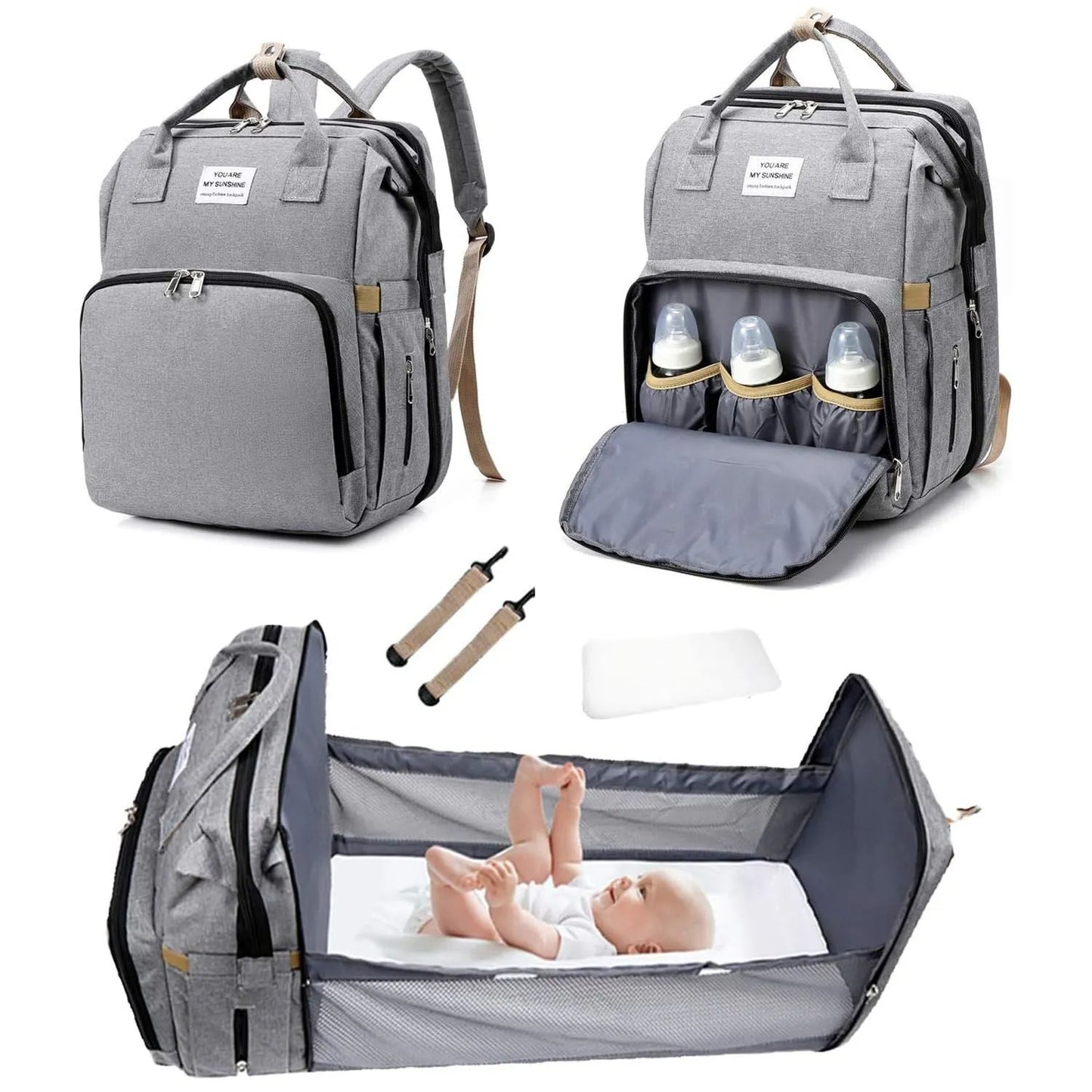 👶🏻👩🏻‍🍼MOCHILA DE MATERNIDAD 3 EN 1: Cuna plegable, cambiador y organizador térmico