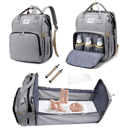 👶🏻👩🏻‍🍼MOCHILA DE MATERNIDAD 3 EN 1: Cuna plegable, cambiador y organizador térmico